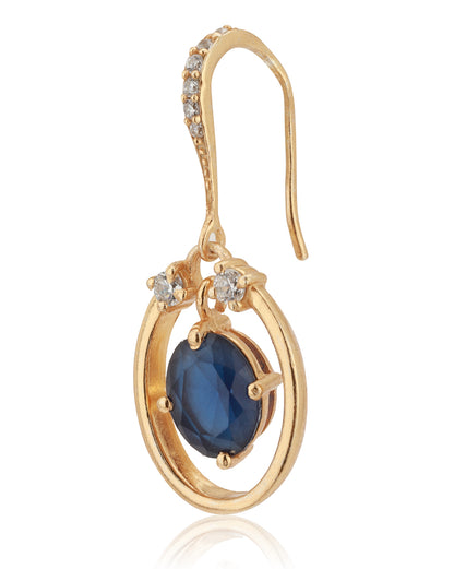 Carlton London Gold Plated Blue Stone Oval Drop Earring For Women