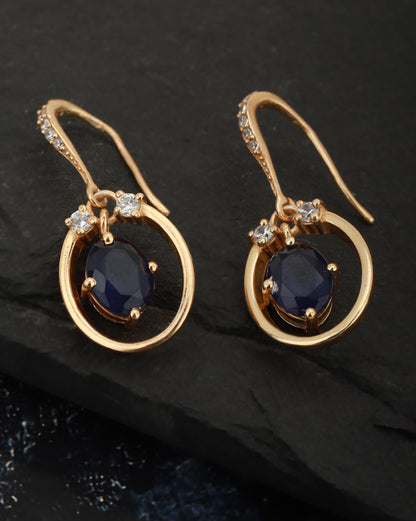 Carlton London Gold Plated Blue Stone Oval Drop Earring For Women