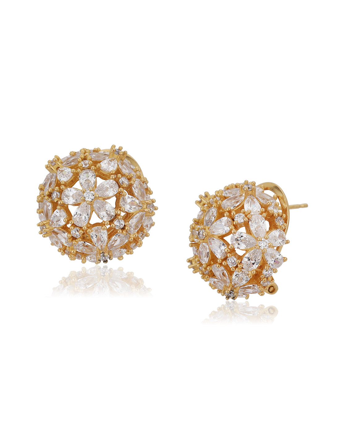 Carlton London Gold Plated Cz Floral Stud Earring For Women