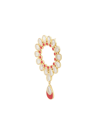 Carlton London Gold Plated Red Enamel Cz Circular Drop Earring For Women