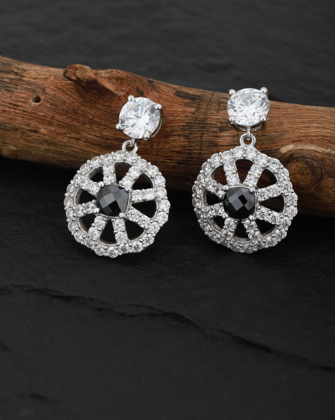 Carlton London Rhodium Plated Cz Drop Earring For Women