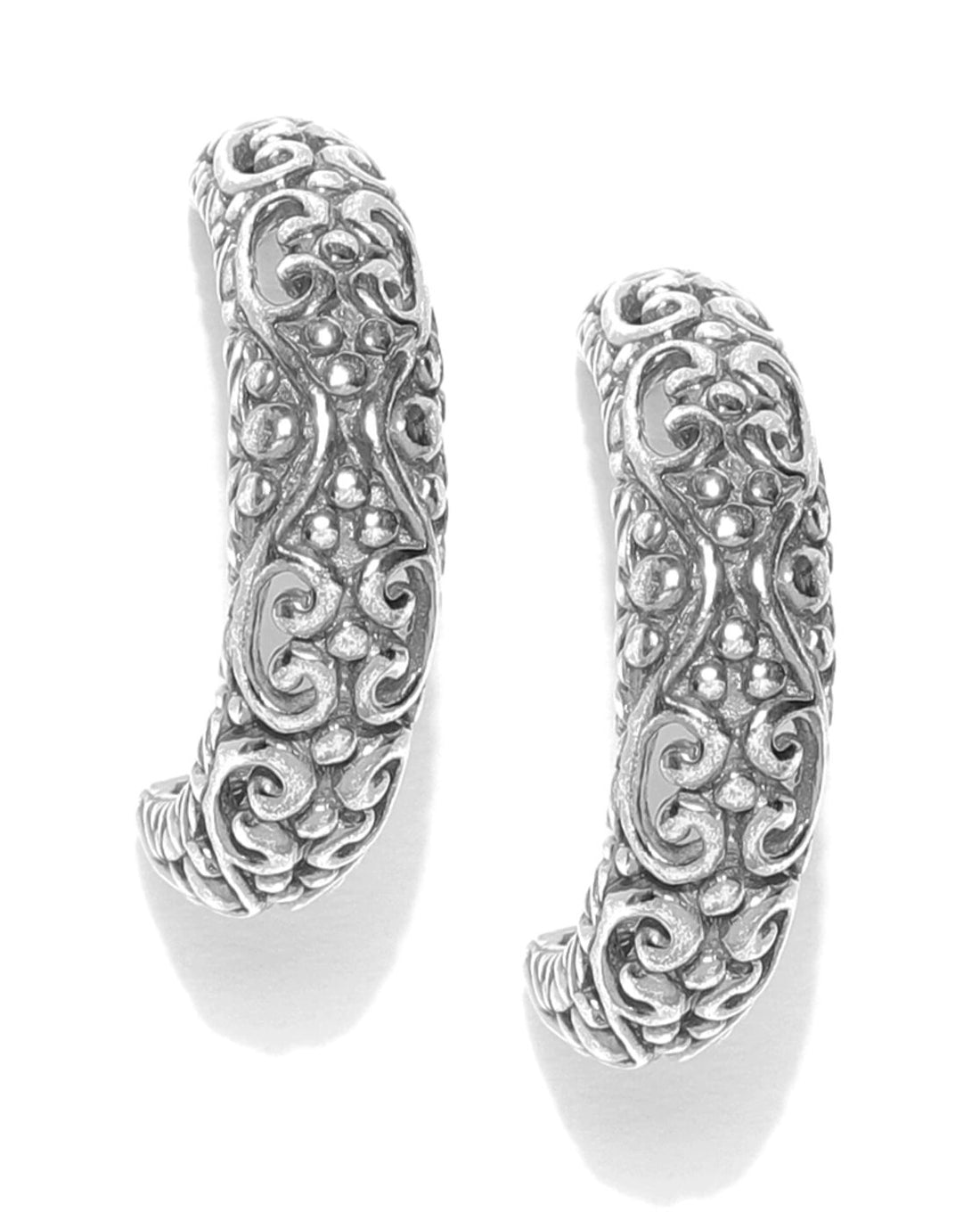Carlton London Oxidised Silver Plated Crescent Half Hoop Earring For Women