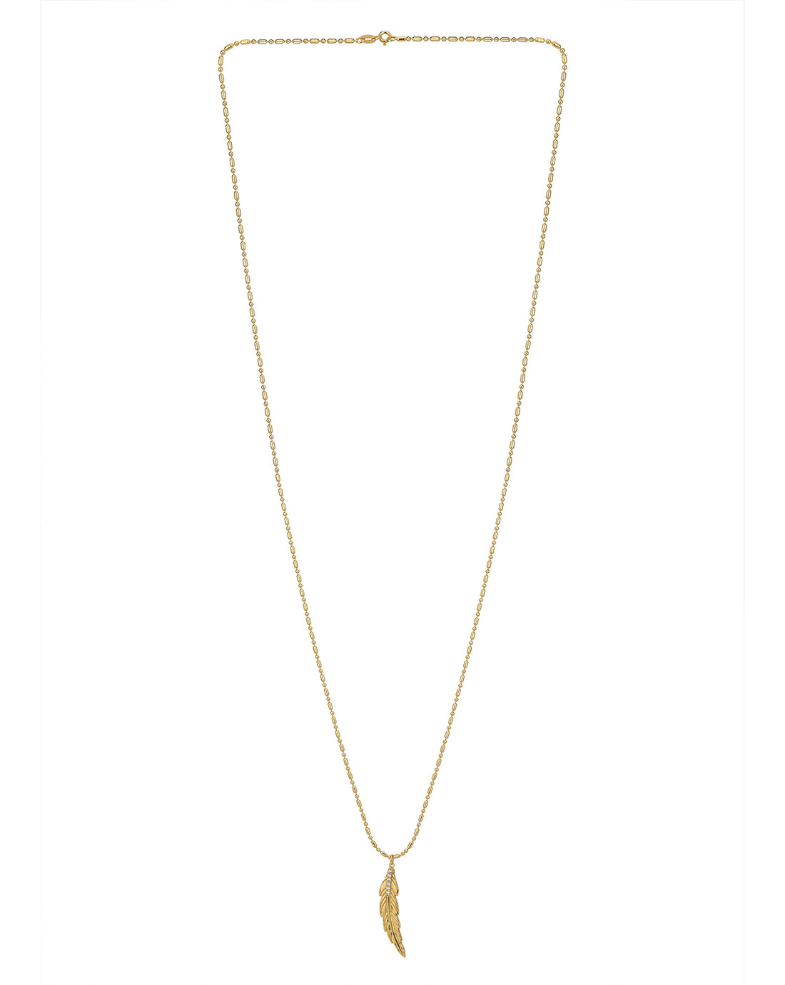Carlton London Gold Plated With Zirconia Dangling Leaf Pendant With Long Chain Necklace