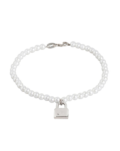 Carlton London Rhodium Plated With Pearl Charm Bracelet