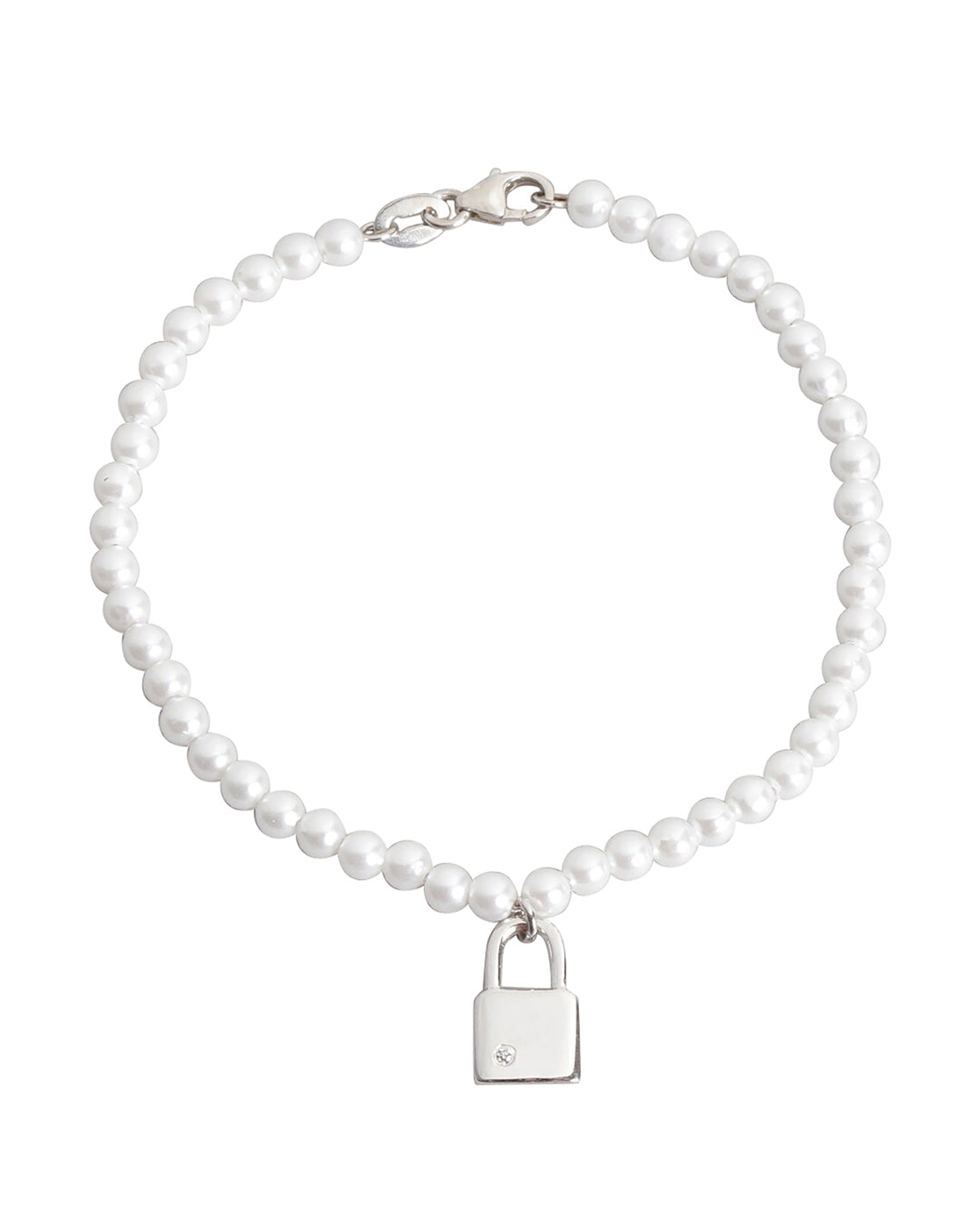 Carlton London Rhodium Plated With Pearl Charm Bracelet