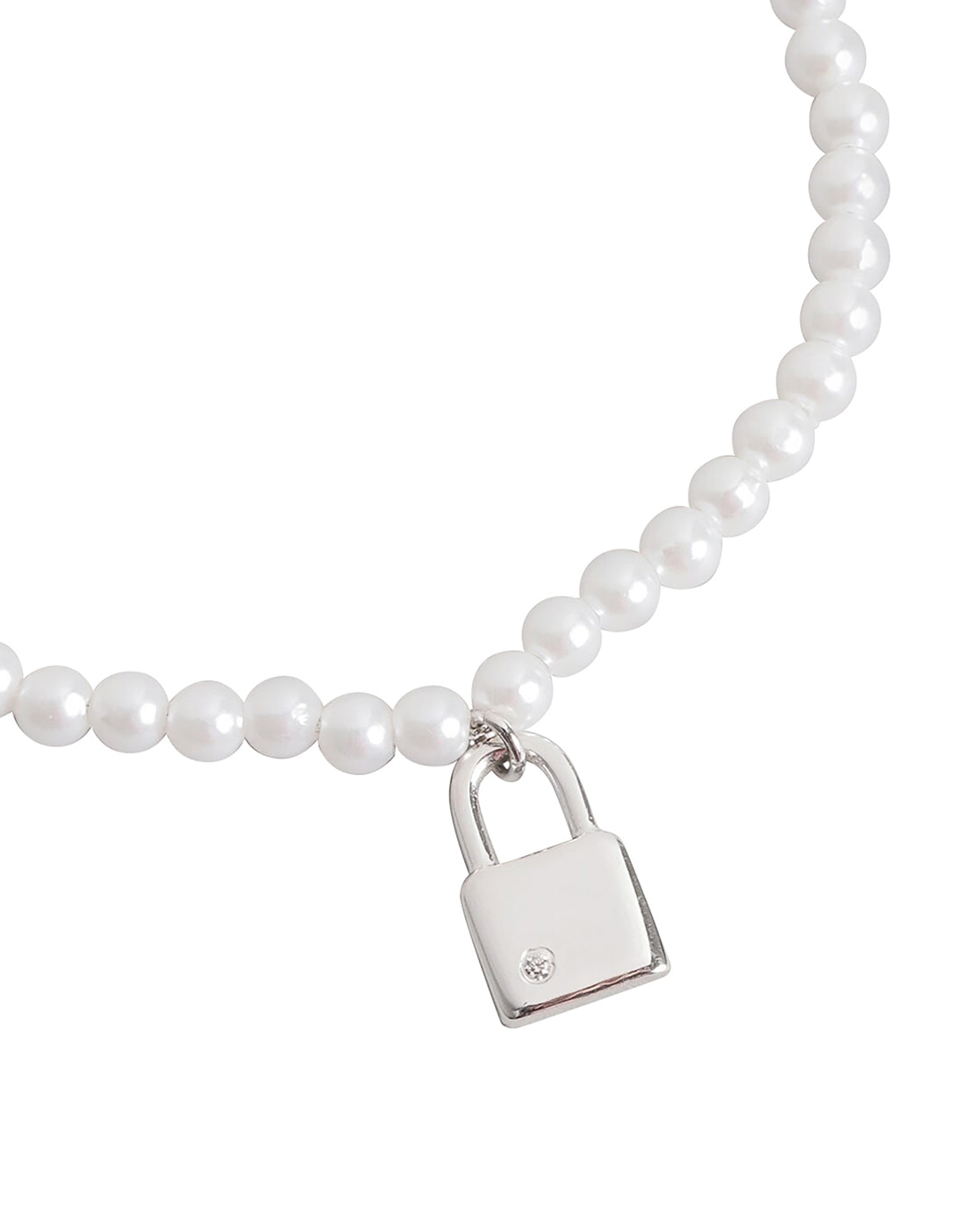 Carlton London Rhodium Plated With Pearl Charm Bracelet