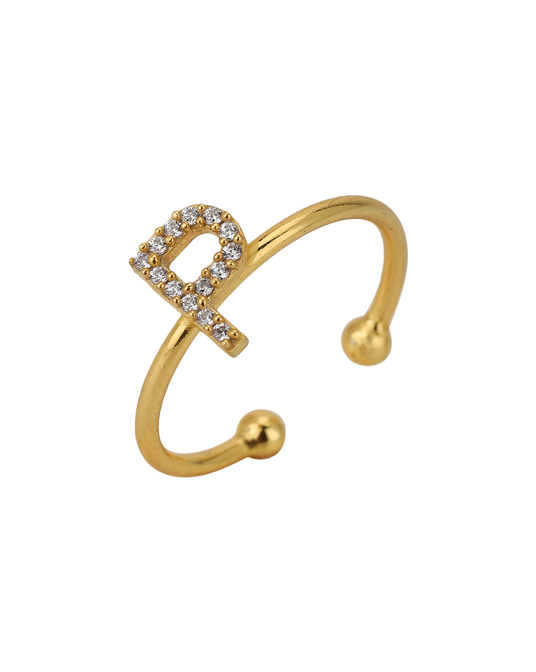 Carlton London Gold Plated &quot;P&quot; Shape Cz Studded Adjustable Finger Ring For Women