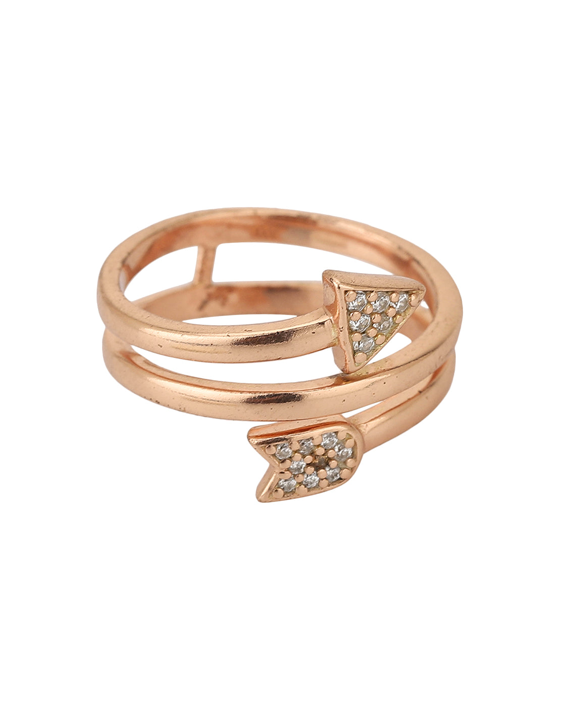 Carlton London Rose Gold Plated Cz Studded Adjustable Arrow Contemporary Finger Ring For Women