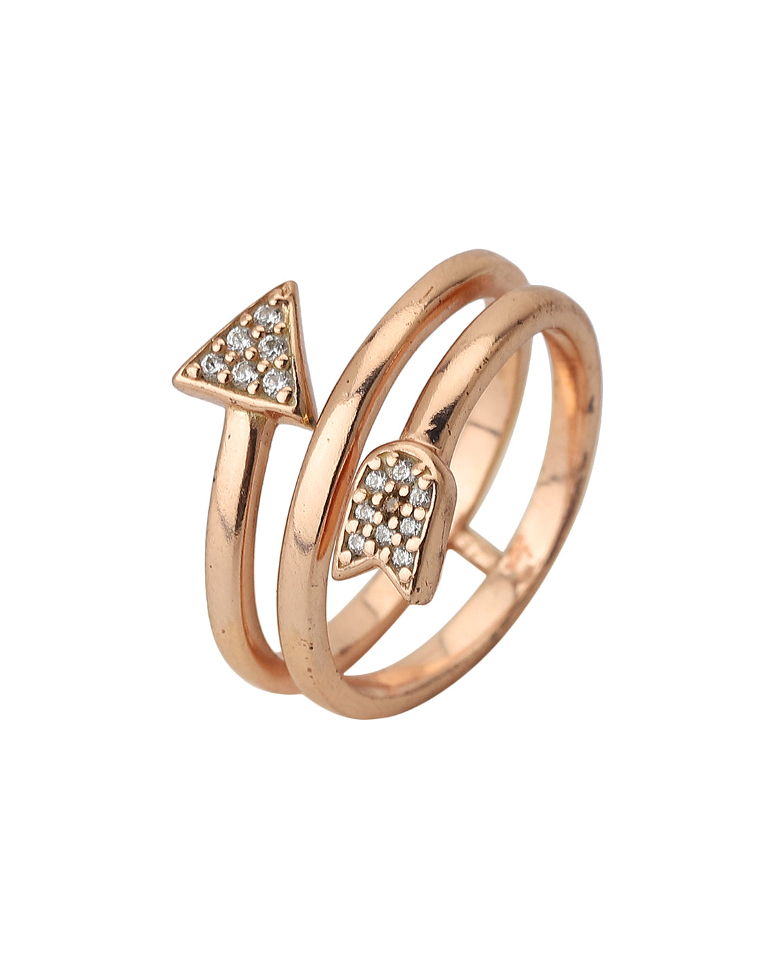 Carlton London Rose Gold Plated Cz Studded Adjustable Arrow Contemporary Finger Ring For Women