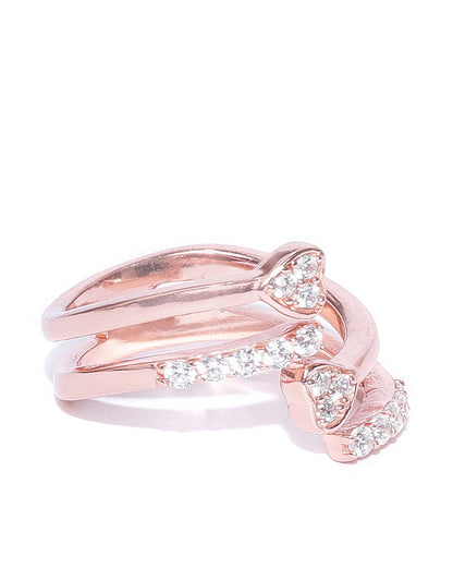 Carlton London Rose Gold Plated Cz Studded Adjustable Heart Contemporary Finger Ring For Women