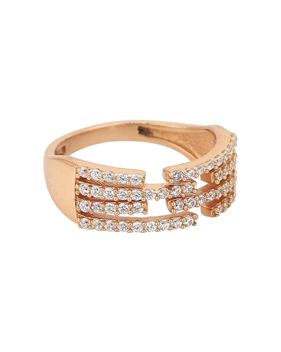 Carlton London Rose Gold Plated Cz Studded Adjustable Contemporary Finger Ring For Women