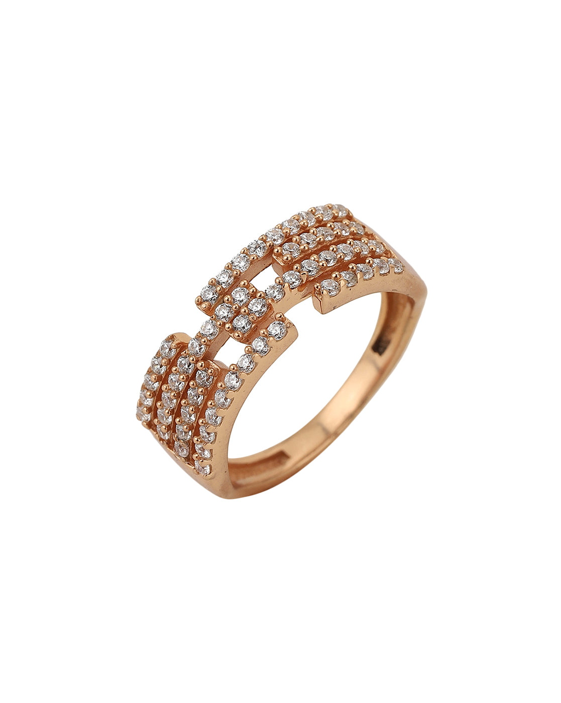 Carlton London Rose Gold Plated Cz Studded Adjustable Contemporary Finger Ring For Women