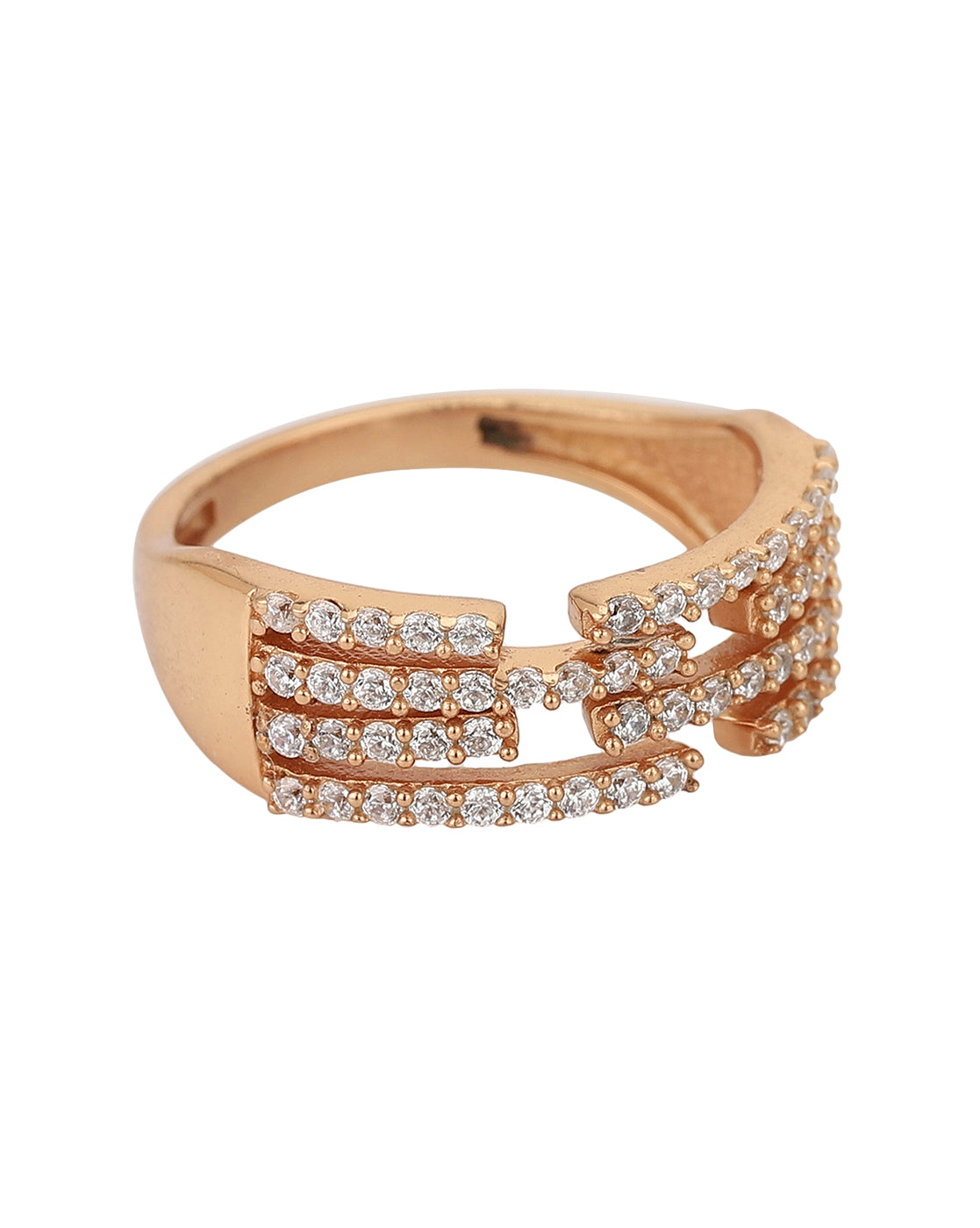 Carlton London Rose Gold Plated Cz Studded Adjustable Contemporary Finger Ring For Women