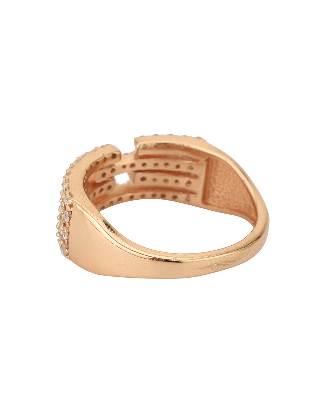 Carlton London Rose Gold Plated Cz Studded Adjustable Contemporary Finger Ring For Women