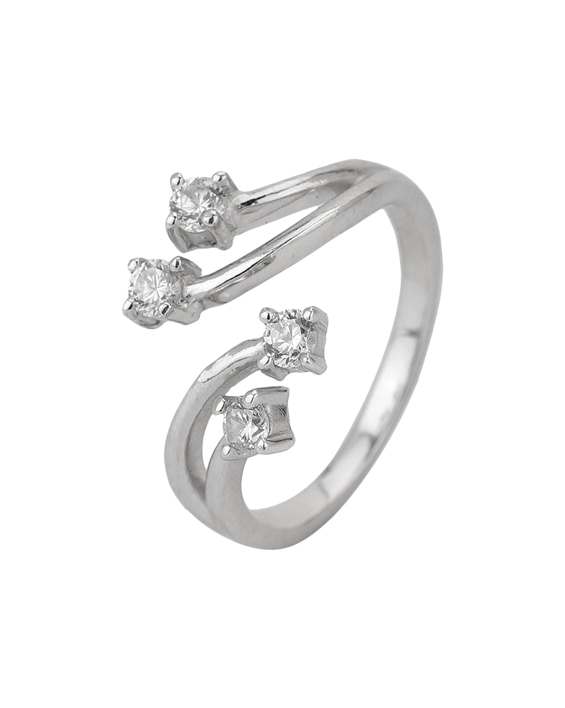 Carlton London Rhodium Plated Silver Toned Cz Studded Adjustable Contemporary Finger Ring For Women
