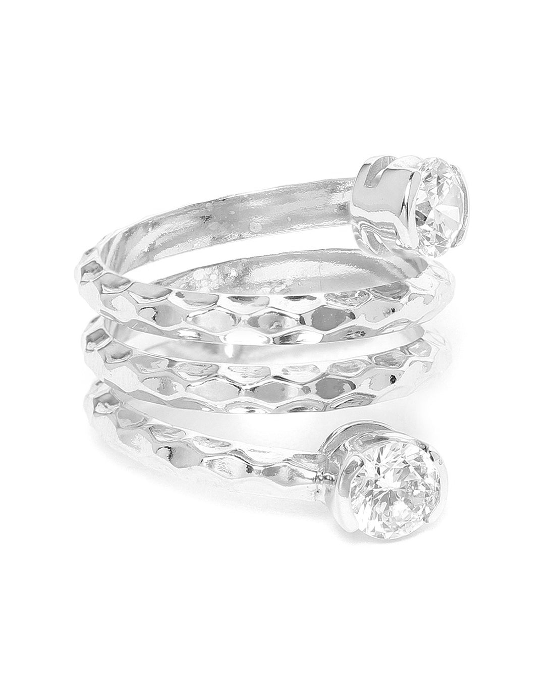 Carlton London Rhodium Plated Silver Toned Cz Stone Studded Adjustable Contemporary Finger Ring For Women