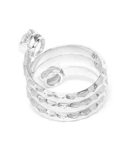 Carlton London Rhodium Plated Silver Toned Cz Stone Studded Adjustable Contemporary Finger Ring For Women
