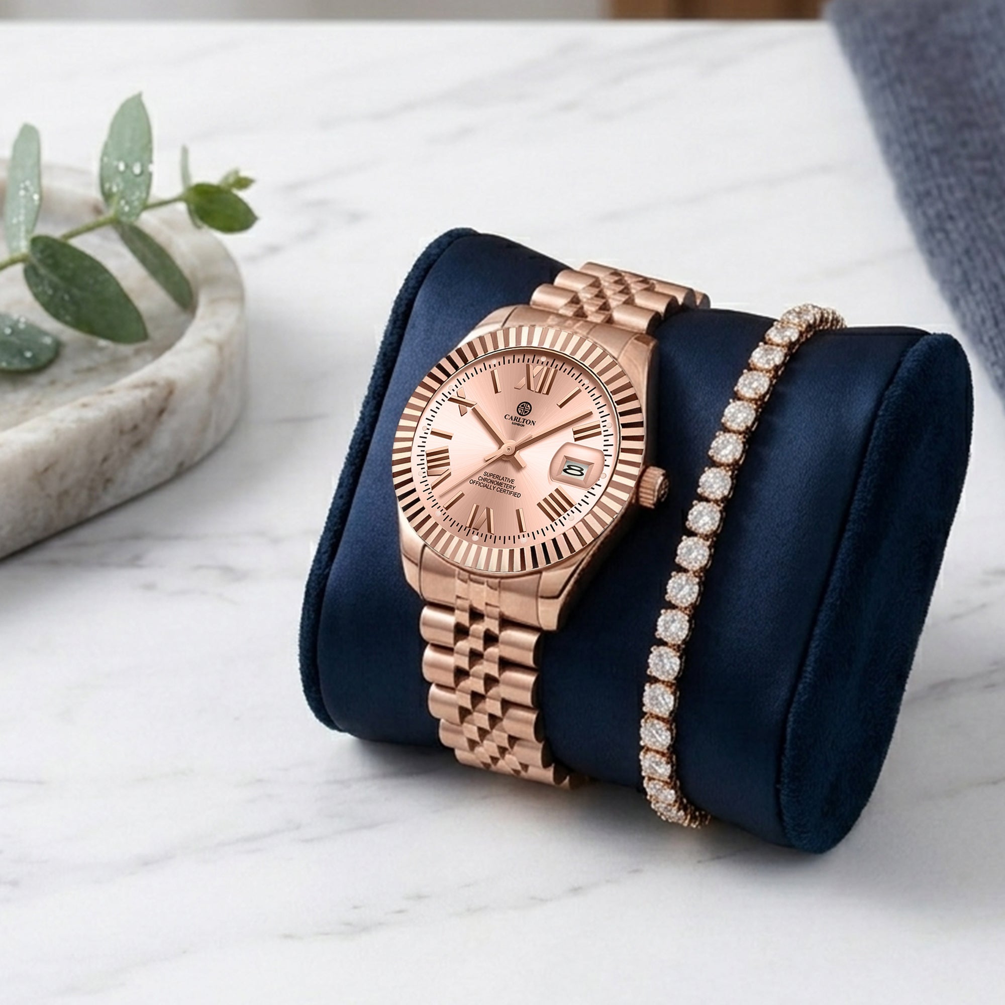 Gift Set of 2 - Women Harper Gold Watch and Tennis Bracelet - CLPLG123