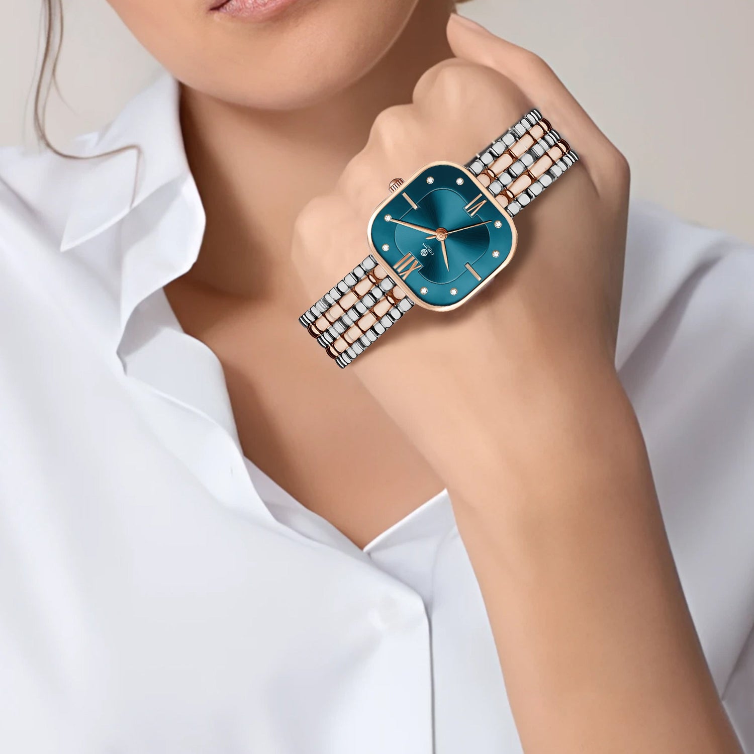 Chelsea Women Turquoise Dial Dual Tone Strap Stainless Steel Analog Watch - CHELTRQ-A2