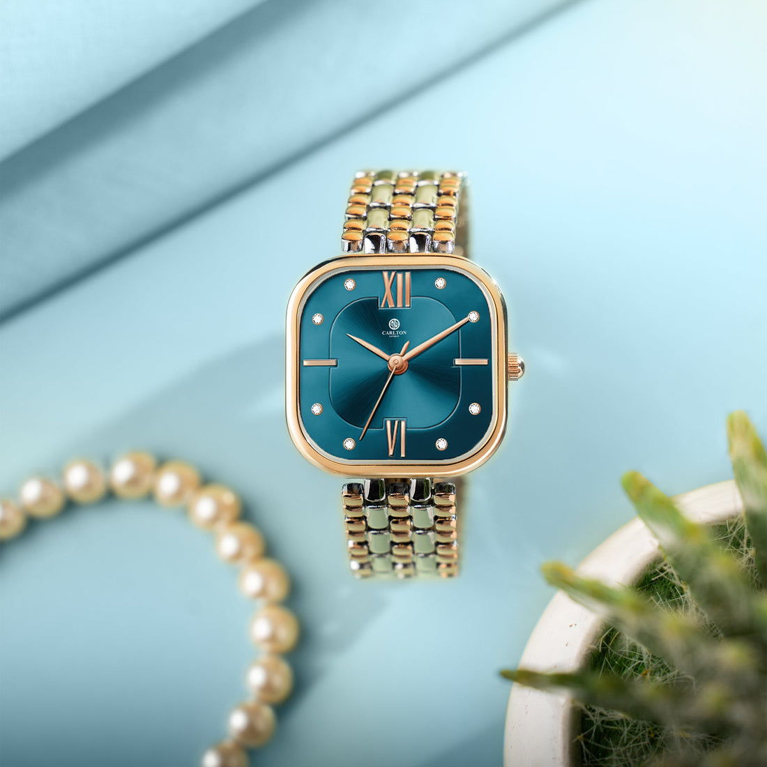 Chelsea Women Turquoise Dial Dual Tone Strap Stainless Steel Analog Watch - CHELTRQ-A2