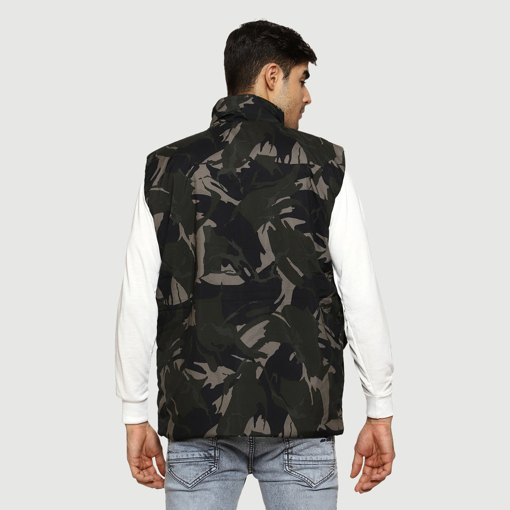 CL SPORT BY CARLTON LONDON CAMOUFLAGE SLEEVE LESS PUFFER JACKET FOR MEN