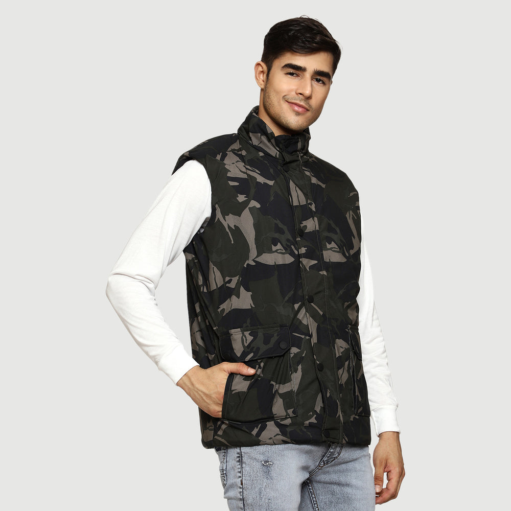 CL SPORT BY CARLTON LONDON CAMOUFLAGE SLEEVE LESS PUFFER JACKET FOR MEN