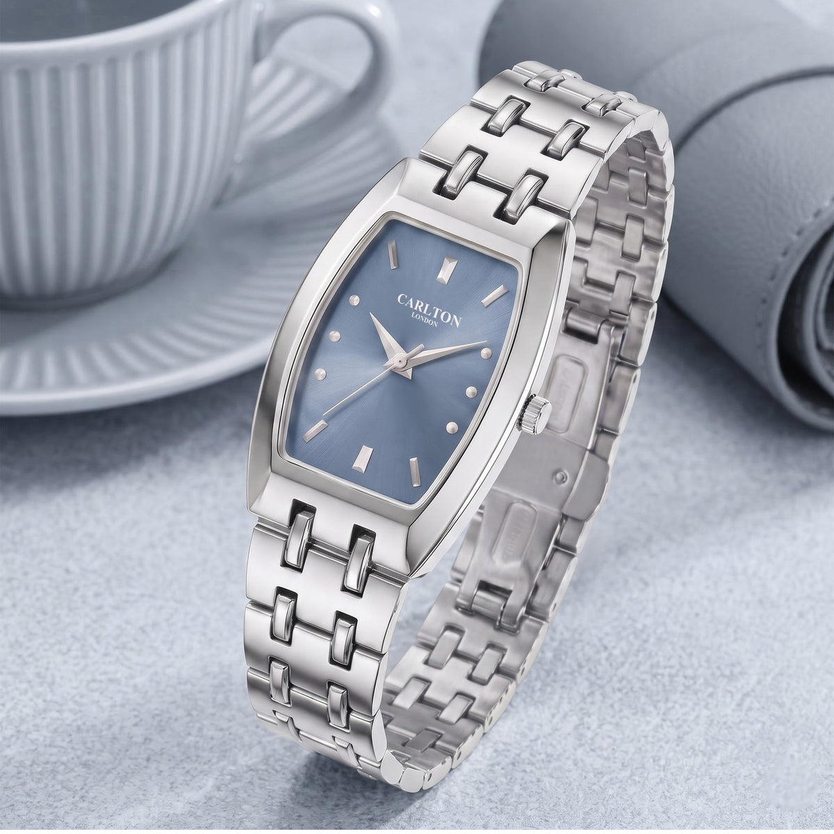 Carlton London Catherine Women’s Watch - Blue Rectangle Dial, Silver Stainless Steel Strap - CL-CT-SBLU