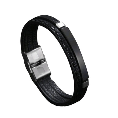 Men Black Leather Nomad Bracelet  - CLJW-37