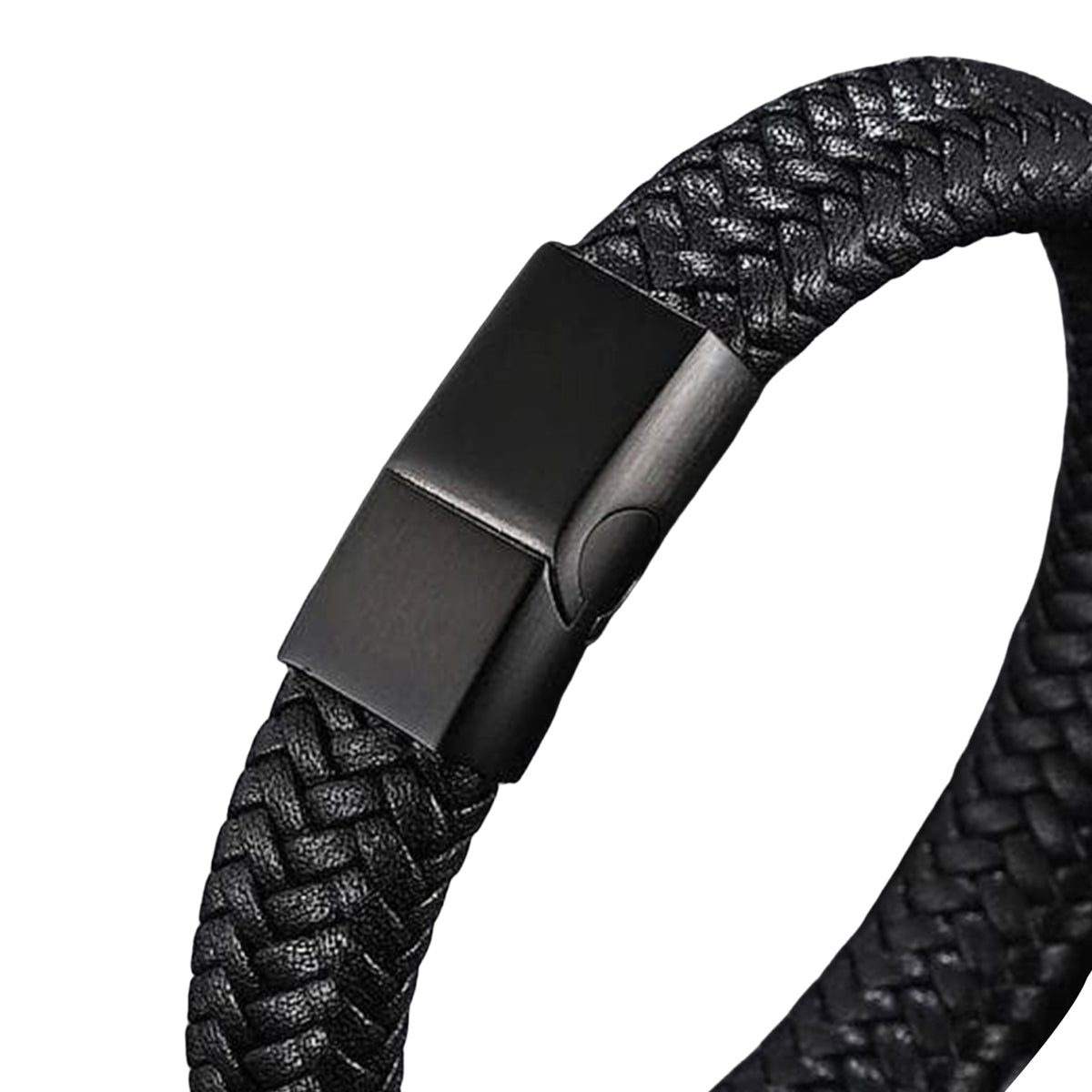 Men Black Leather Terra Band Bracelet  - CLJW-38