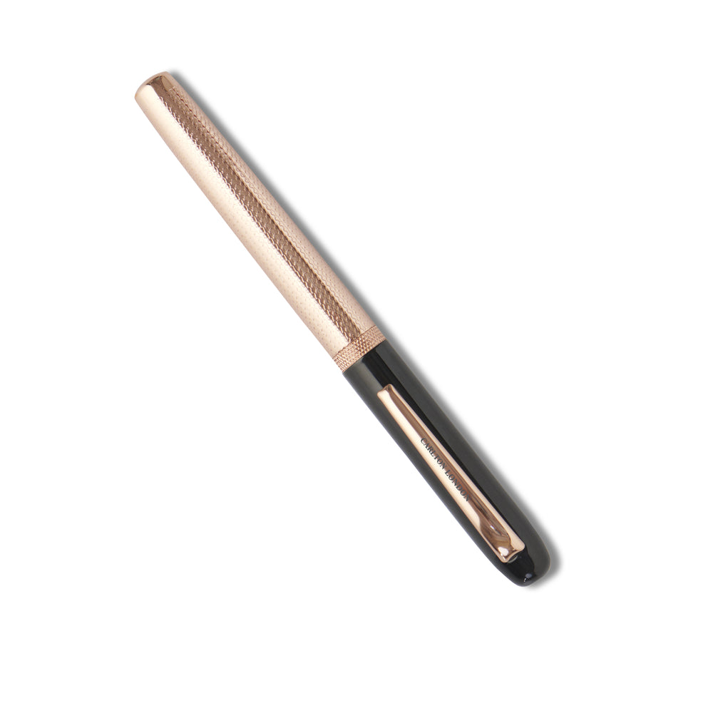 Carlton London Rose Gold Plated Metal Pen With Gloss Black Cap