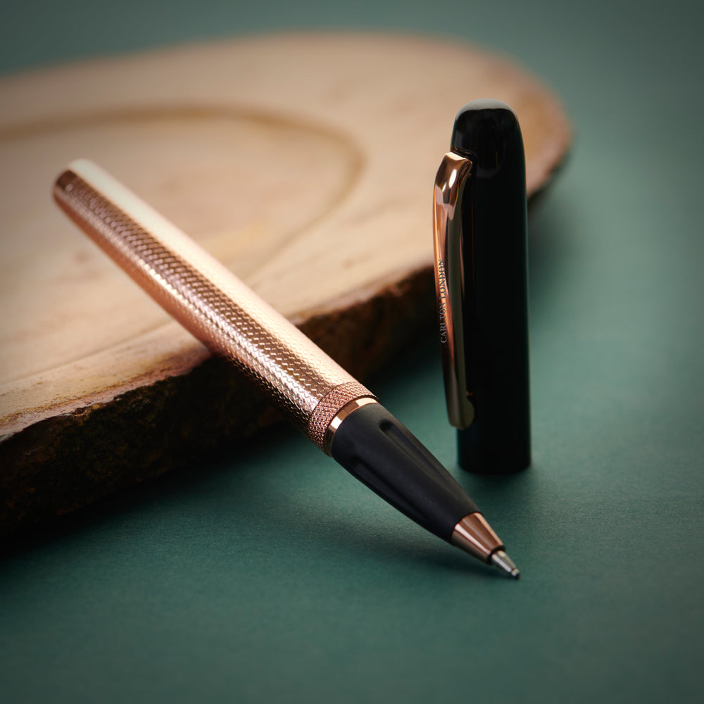 Carlton London Rose Gold Plated Metal Pen With Gloss Black Cap