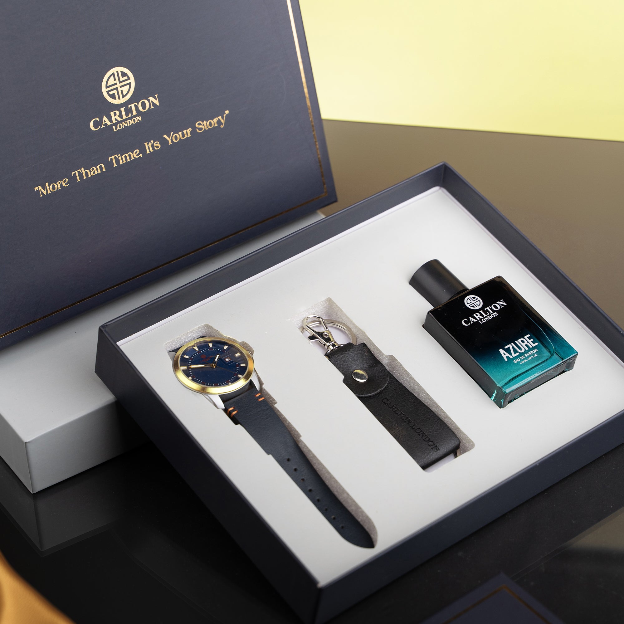 Men Gift Set of 3 Azure Perfume + Blue Dial Watch + Key Chain CLPLG051