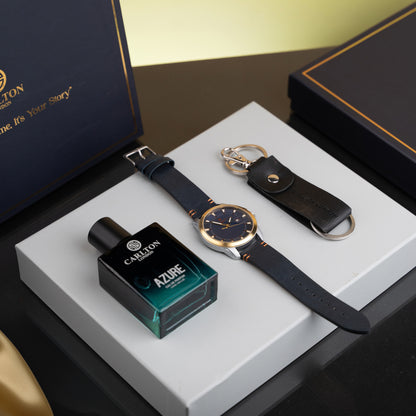 Men Gift Set of 3 Azure Perfume + Blue Dial Watch + Key Chain CLPLG051