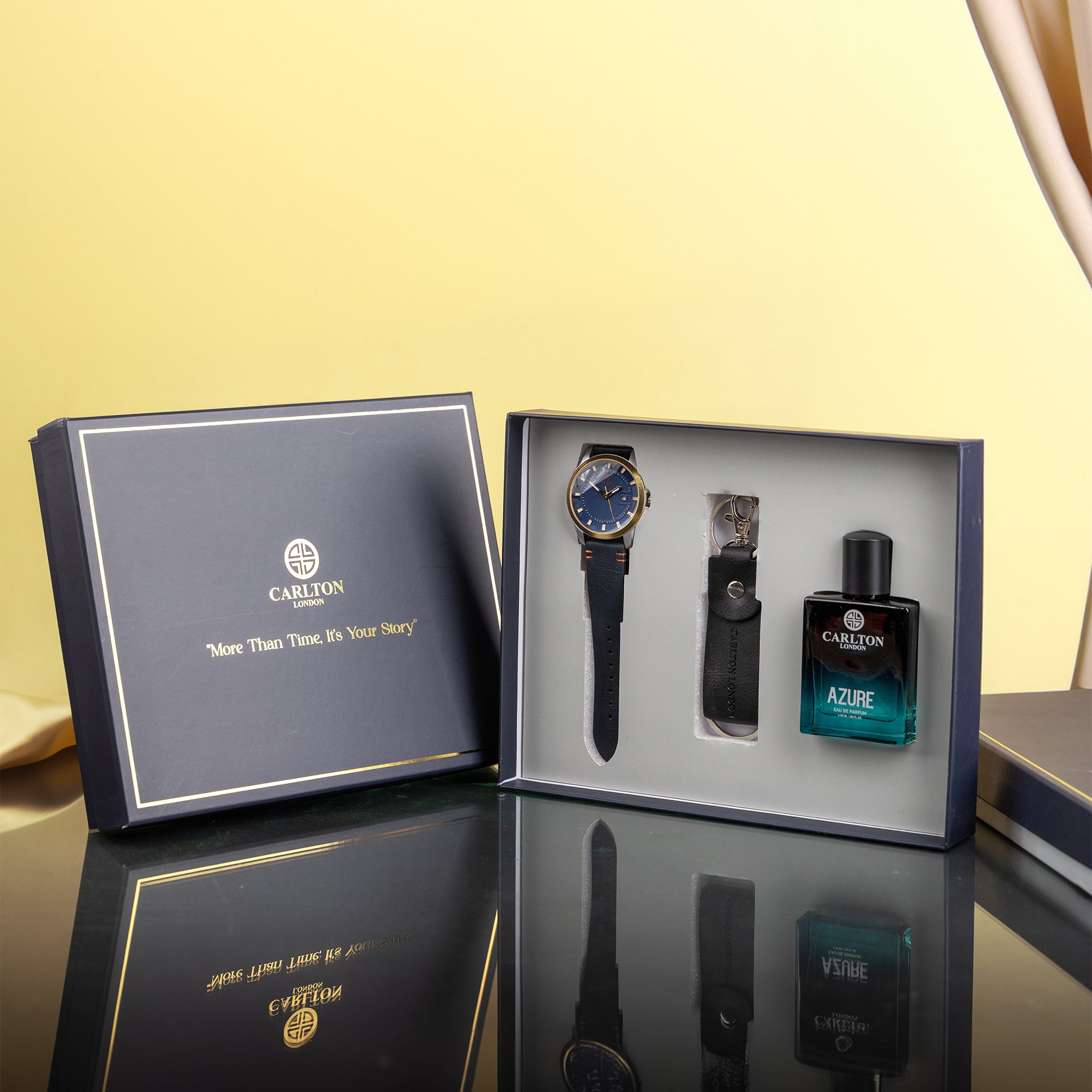 Men Gift Set of 3 Czar Perfume + Brown Dial Watch + Key Chain CLPLG050