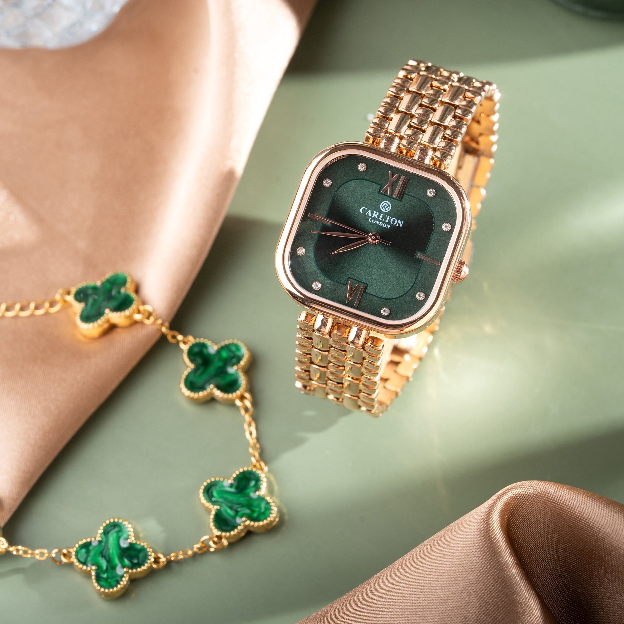 クリーン テクノマリン腕時計&Chloeブレスレット付 Women Gift Set Of 2: Rose Gold/Green Chelsea Watch + Bracelet