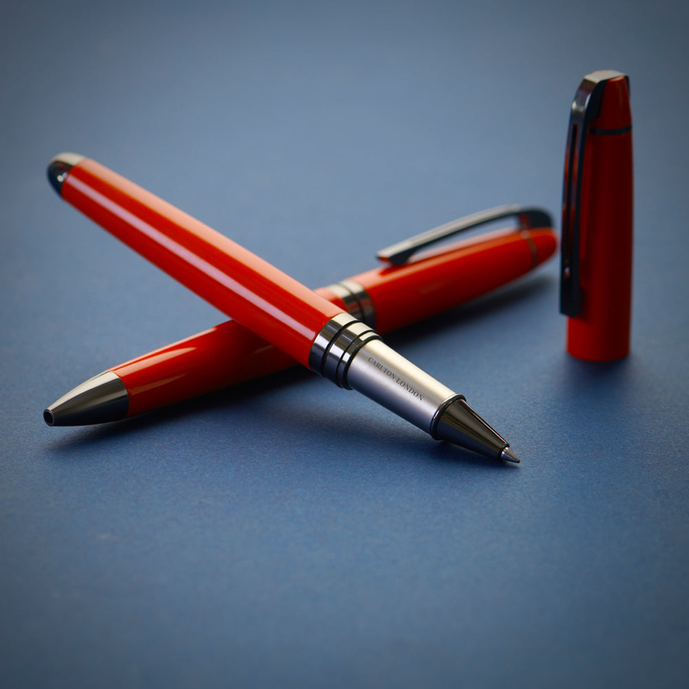 Carlton London Set Of 2 Red Twist And Roller Metal Pens