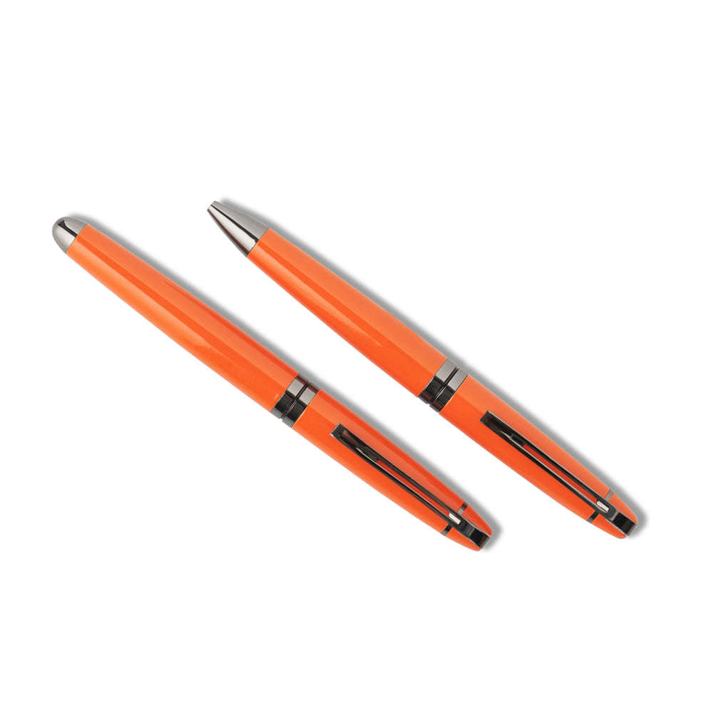 Carlton London Set Of 2 Orange Twist And Roller Metal Pens