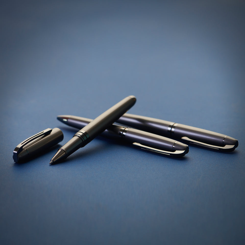 Carlton London Set Of 2 Gun Metal Grey Twist And Roller Metal Pens