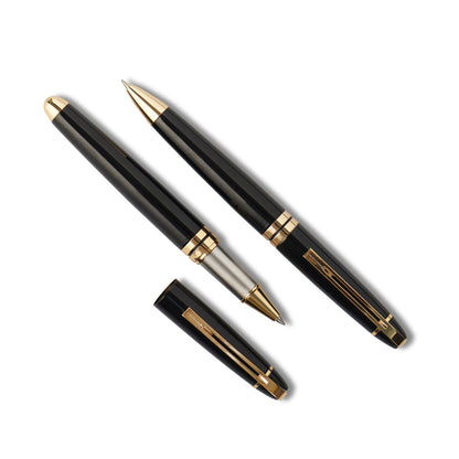 Carlton LondonRose Gold Plated Metal Pen With Gloss Black Cap