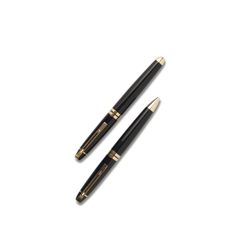 Carlton LondonRose Gold Plated Metal Pen With Gloss Black Cap