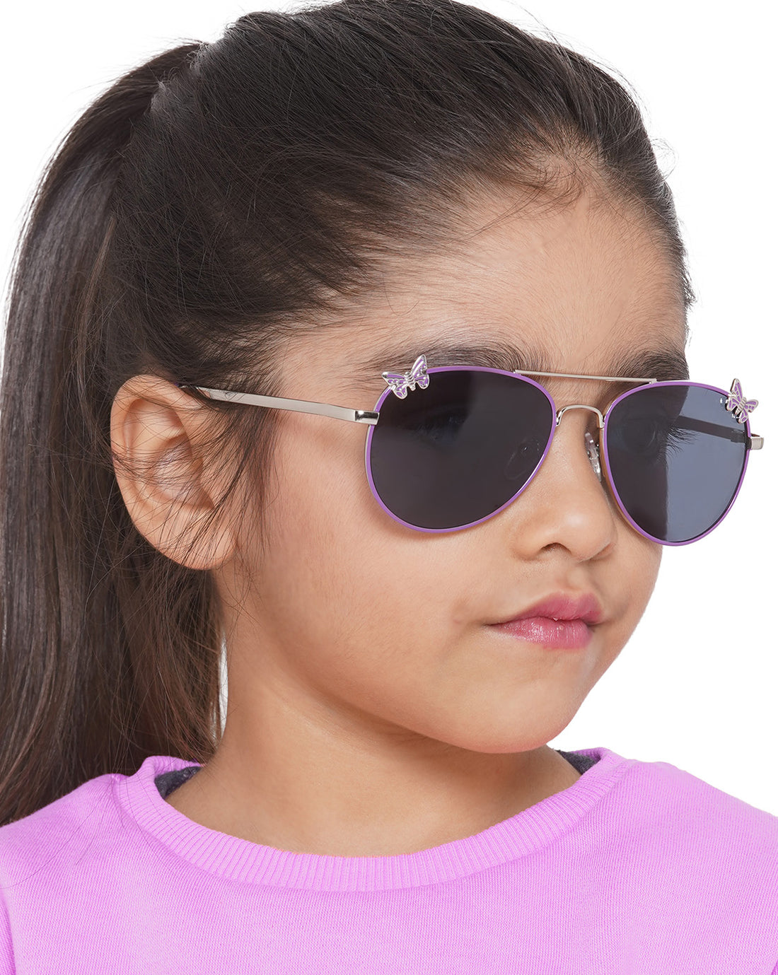 Carlton London Black Lens &amp; Silver-Toned Aviator Sunglasses With Uv Protected Lens For Girl