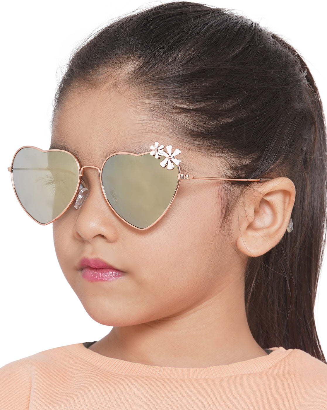Carlton London Mirrored Lens &amp; Gold-Toned Heart Shape Sunglasses For Girl