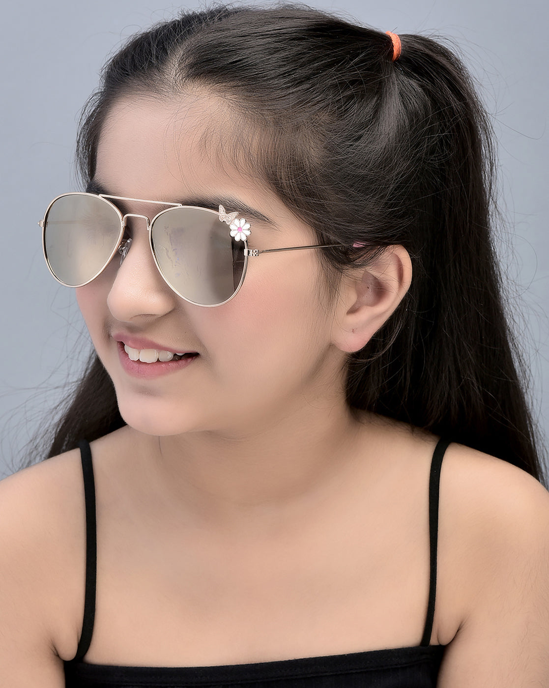 Kids Girls Gold With Uv Protected Lens Aviator Sunglass