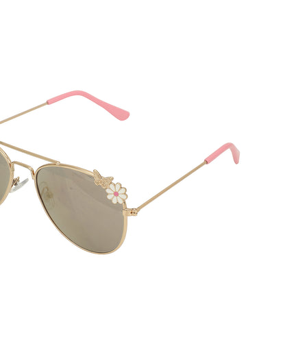 Kids Girls Gold With Uv Protected Lens Aviator Sunglass