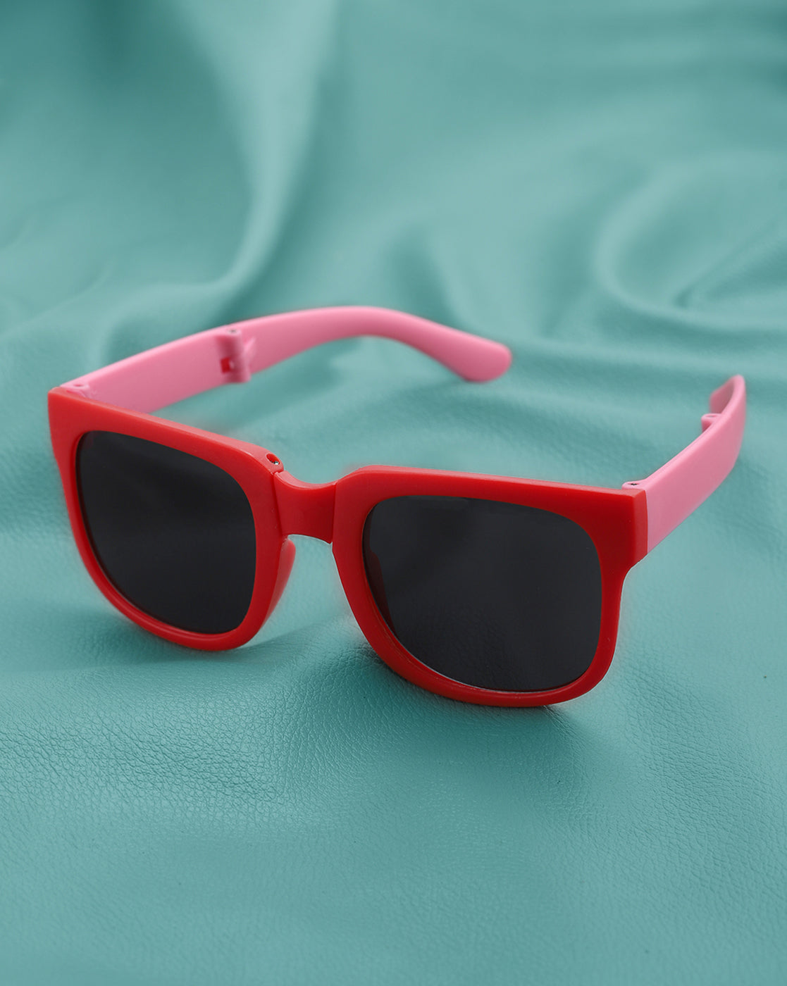 Girls Red and Pink Toned UV Protected Black Lens Foldover Sunglass