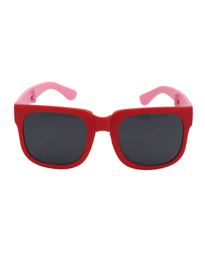 Girls Red and Pink Toned UV Protected Black Lens Foldover Sunglass