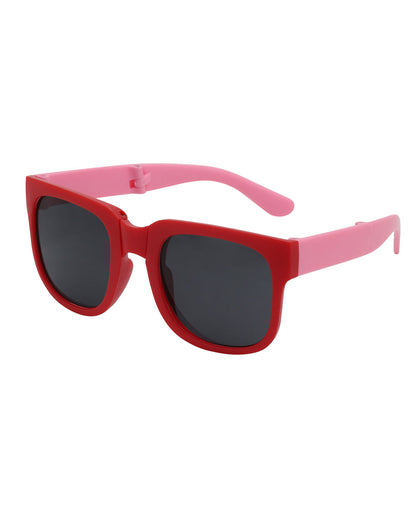 Girls Red and Pink Toned UV Protected Black Lens Foldover Sunglass