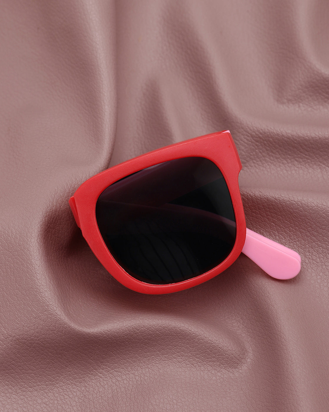 Girls Red and Pink Toned UV Protected Black Lens Foldover Sunglass