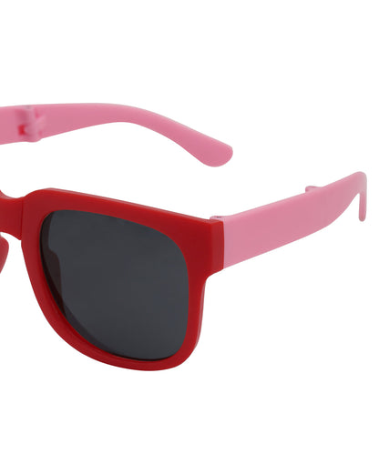 Girls Red and Pink Toned UV Protected Black Lens Foldover Sunglass