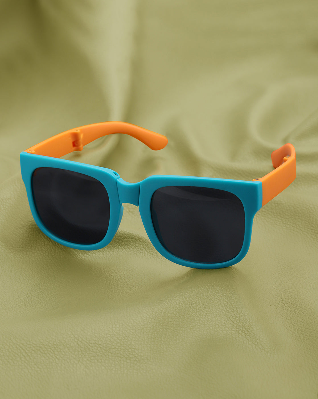 Girls Turquoise and Orange Toned UV Protected Black Lens Foldover Sunglass